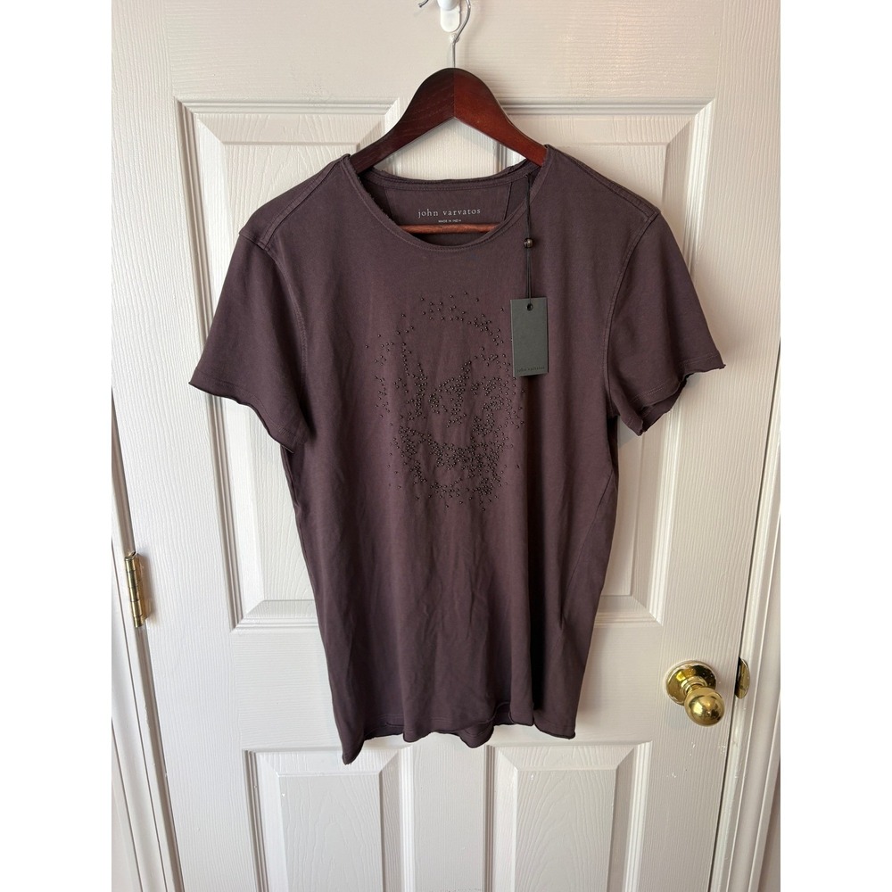John Varvatos T-Shirt Mens Small Oxblood Studded Skull Edgy Rocker KG7081W25